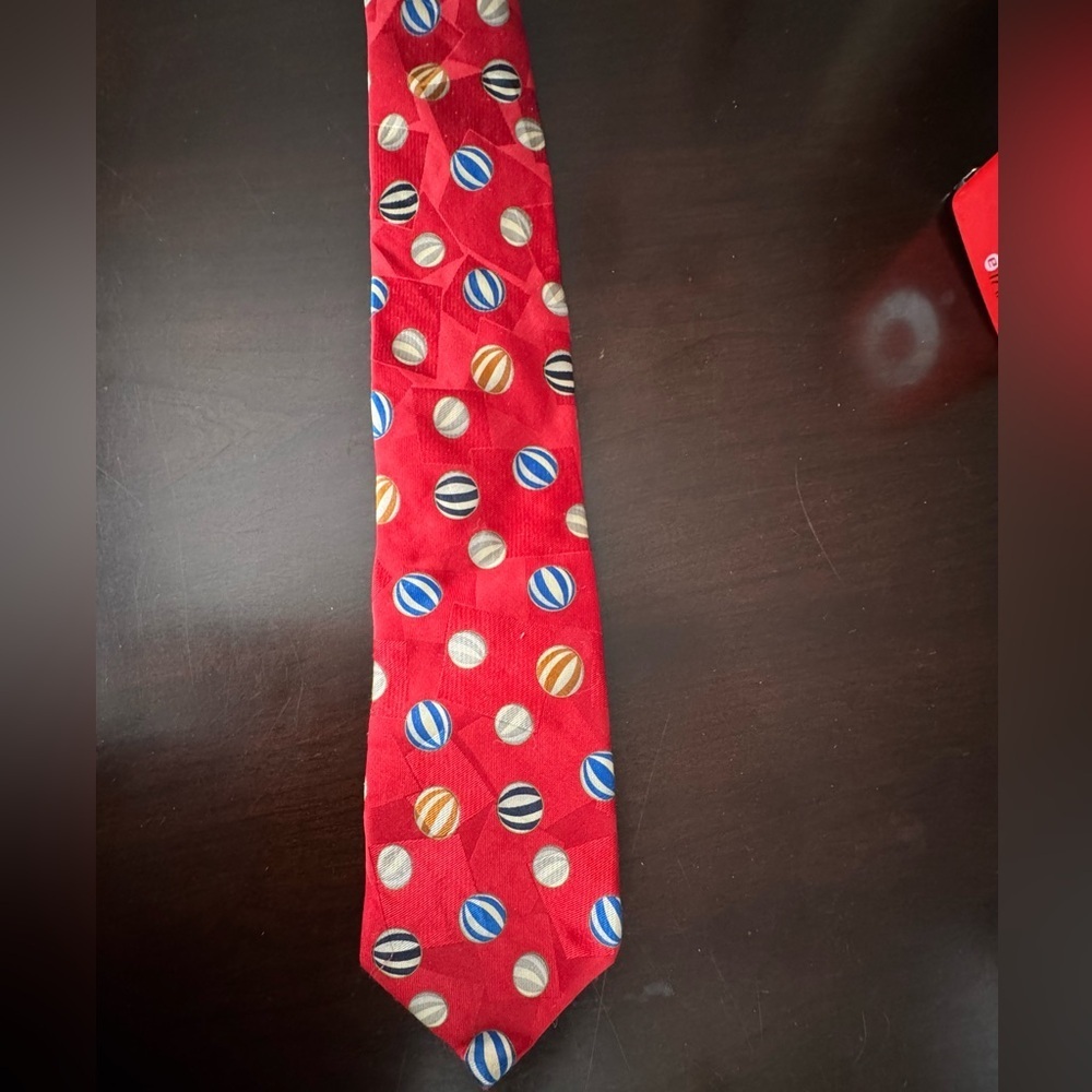 Men's Lands' End 100% Silk Hand Sewn Red Beach Ball Tie